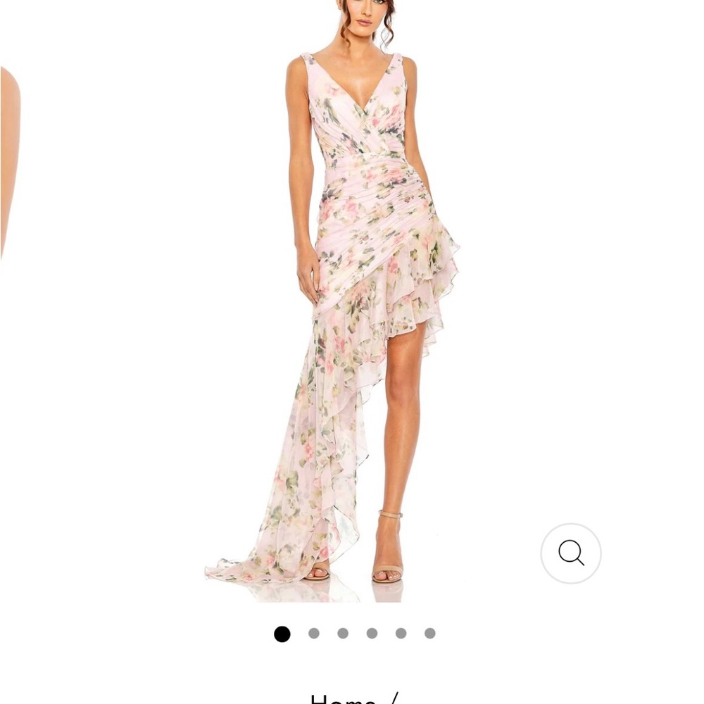 MAC DUGGAL - Pink Asymmetrical Floral Ruffle Hem Dress